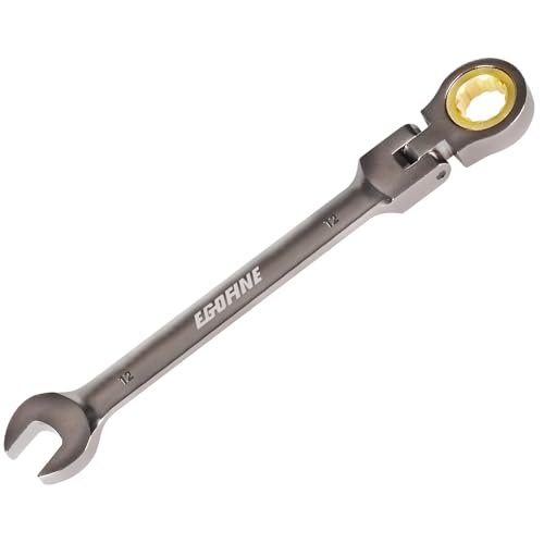 Egofine 12mm Ratchet Wrench Flex Head, 12mm Wrench Ratcheting Combination Wrenches Metric, Industrial Grade Gear Spanner with 12 Point Box End, 72-Teeth Ratchet Nickel Plating, Chrome Vanadium Steel
