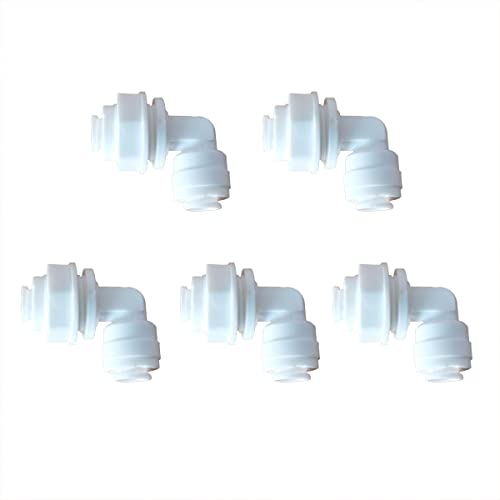 MALIDA ST-053A 1/4"OD PE Tubing Elbow Bulkhead Connector,Push to Connect Fittings,Quick Connector,Widely Used in Water Purification, RO Systems Food/Beverage System,5pcs.