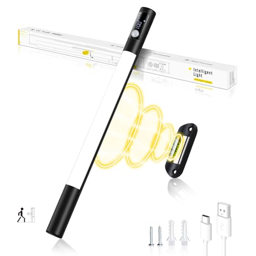 Luz LED Armario con Sensor de Movimiento Interior Luces Cocina Bajo Mueble Lampara Recargable 4 Modos Regleta 38CM Barra Cocina Negro