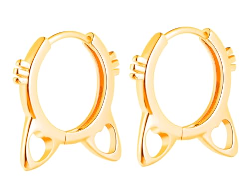 Yumilok Damen Ohrringe Creolen 925 Sterling Silber Katze Gold Damen Ohrschmuck Huggie Piercing Hypoallergen Knorpel