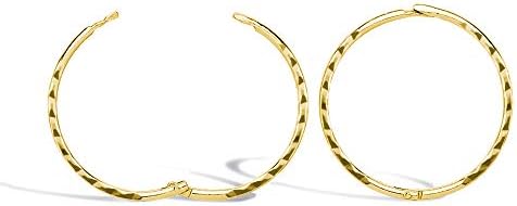 Jewelco London Solid 9ct Yellow Gold Diamond Cut Hinged Sleeper 1mm Hoop Earrings 16mm