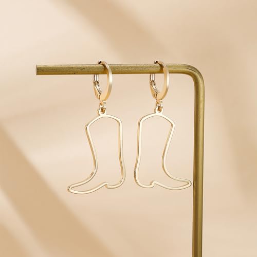 Cowgirl Dangle Cowboy Boot Earrings - Coastal Rodeo Dangling Drop Gold Western Jewelry for Women3