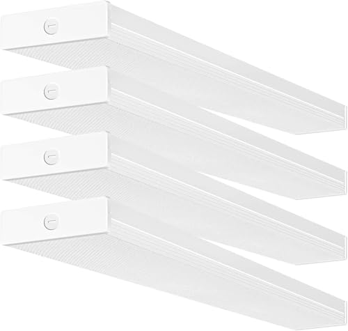 hykolity 4 Pack 4FT 5.7' W LED Wraparound Light 40W Shop Lights for Garage, 2-Lamp 32W Fluorescent Equivalent, 4400lm 4000K, Hardwired, Flushmount Office Ceiling Light Fixture, ETL Listed