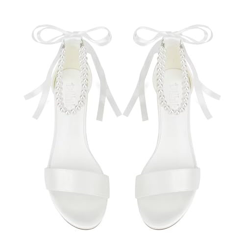Satin Wedding Shoes for Bride Pearl Heels Bridal Shoes Wedding Heels Block Heel Wedding Sandals2