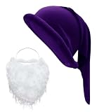 BEBAOVO Dwarf Costume Set - Dwarf Costume Hats with Dwarf Beard, Gnome Costumes Kit Gnome Hats with Fake Beard for Halloween Cosplay (Purple)
