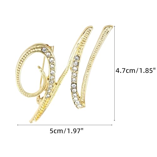 Image of Rhinestone Initial Brooch Pin for Women, Alphabet Gold Letter Brooch A-Z with Crystal, Metal Pin for Hat Bag Dress Suit Accessory for Men
