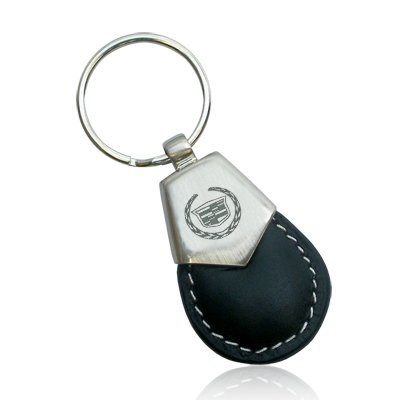 Cadillac Logo Oval Black Leather Key Chain