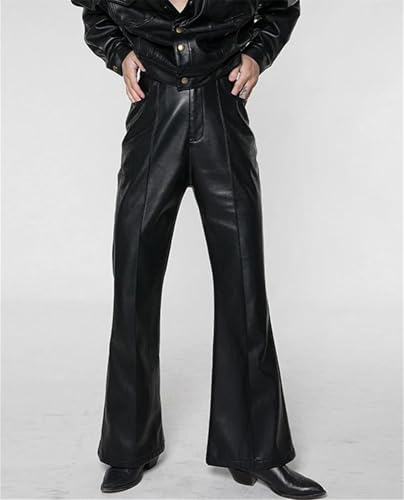 Men's Pu Leather Flare Pants Retro Hip Hop Style High Waist Slim Fit Black Faux Leather Streetwear Club Pants2