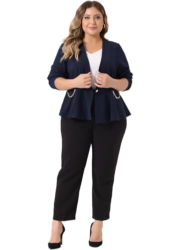 Agnes Orinda Plus Size Blazer for Women Work Button Chain 2023 Office Fashion Jacket Peplum Blazers3
