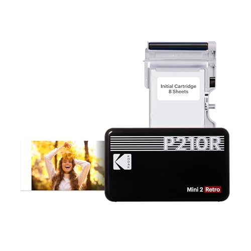 Image of KODAK Mini 2 Retro 4PASS Portable Photo Printer (2.1x3.4 inches) + 8 Sheets, Black