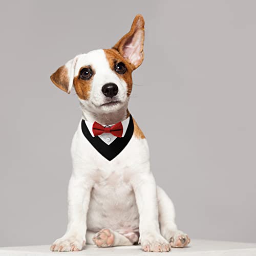 HACRAHO Rotes Hunde-Smoking-Bandana aus Baumwolle, 1 Stück, formelles Hunde-Hochzeitshalsband mit Fliege und Halstuch für Hunde und Katzen, S