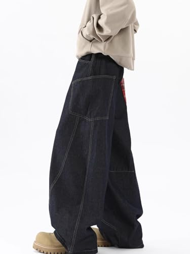 Men's Jeans Spring American Retro Plaid Patchwork Denim Long Pants for Men3