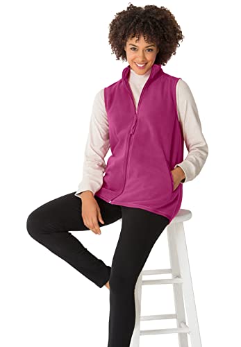 Woman Within Women's Plus Size Zip-Front Microfleece Vest - 2X, Black White Dot #TOP6