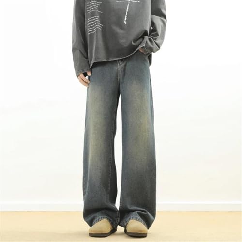 Men Street Trousers Neutral Solid Color Wide Leg Pant Button Streetwear Denim Pants Loose Washed Jeans3