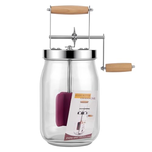 Butter Churn - Wooden Handle Shakes Stainless Steel Gear Manual Butter Maker, Butter Churner Hand Crank Mason Jar, Baking Of Top Gadgets Butter Maker Cream Mixer (51Oz)