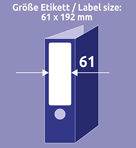 AVERY Zweckform L4761-100 Ordnerrücken Etiketten (400 Rückenschilder mit ultragrip, 61x192mm auf A4, breit/kurz, selbstklebend, absolut blickdicht, bedruckbare Ordneretiketten) 100 Blatt, weiß