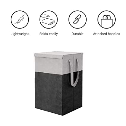 Image of HomeSpire (75 LTR) 2 Pcs Clothes Basket Toy Storage Box | Foldable Laundry Bag | Lid & Handles | Clothes Dress Bin | Washing Cloth Basket | Dhakkan Box|Black