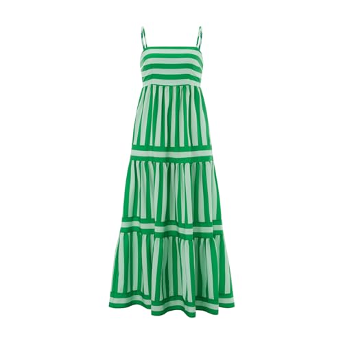 Image of KMBANGI Women Striped Sleeveless Maxi Dress Swing Patchwork Midi Dress Smocked Spaghetti Strap Colorful Long Sundress