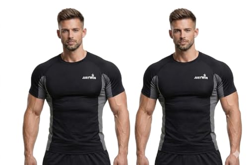 Image of JUSTWIN Men's Compression T-Shirt Half Sleeve | Slim Fit Gym & Workout T Shirt | Quick Dry Stretch Sports Tee for Running, Training & Fitness
