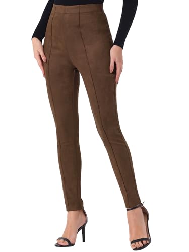 Allegra K Women's Faux Suede Leggings High Waist Casual Faux Leather Pants