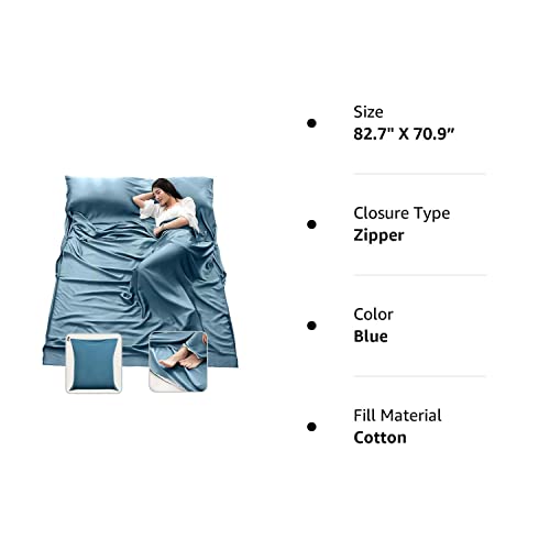 Sleeping Bag Liner Lightweight Compact Sleeping Bag Sack Portable Clean Travel Sheet With Zippered Opening For The Feet Camping Sleep Sheet For Backpacking Hotel& Hiking (Blue, 82.7" X 70.9”) #TOP7