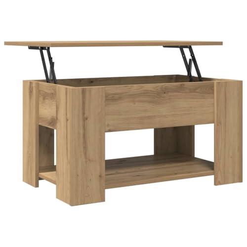 vidaXL Table Basse chêne Artisanal 79x49x41 cm Bois d'ingénierie, Table Basse à Dessus relevable, Table d'appoint, Table de Salon – Image 5