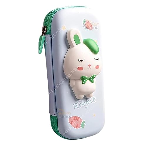 Image of Pencil Case, Cute Cartoon Pencil Pouch 3D Embossed Design Novelty Pencil for Case Gift for Students Kids (Rabbit Green Small Pouch)