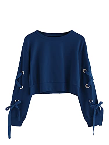 Image of SweatyRocks Women's Casual Lace Up Long Sleeve Pullover Crop Top Sweatshirt