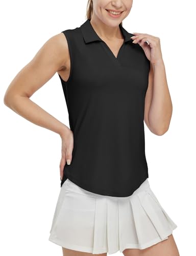 Image of BGOWATU Women's Sleeveless Golf Polo Shirts Collared V Neck Tennis Tank Tops UPF 50+ Quick Dry Lightweight