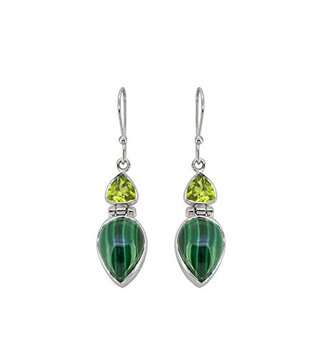 YoTreasure Pendientes colgantes de plata de ley 925 de malaquita y peridoto verde, Piedra preciosa y plata, malaquita Cover