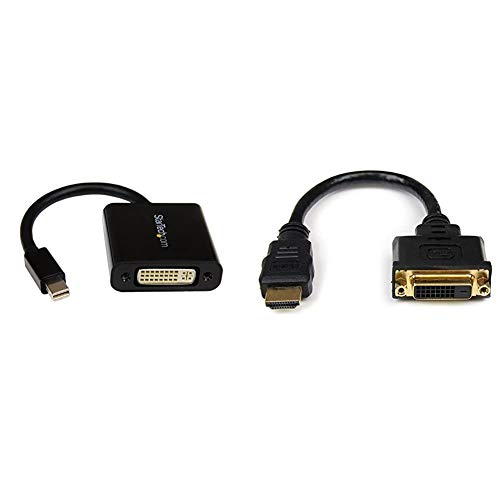 StarTech.com Mini DisplayPort to DVI Adapter - 1080p - Dongle - Monitor Adapter - Mini DisplayPort Adapter - Mini DP to DVI & HDMI Male to DVI Female Adapter - 8in - 1080p DVI-D Gender Changer Cable