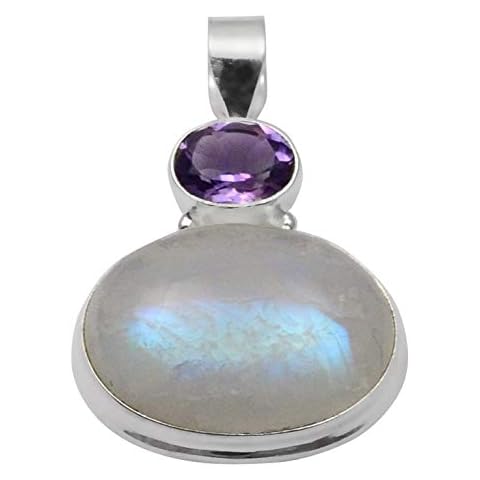 SilverPalace 925 Sterling Silver Handmade and Genuine Rainbow Moonstone Pendant for Womens and Girls Cover