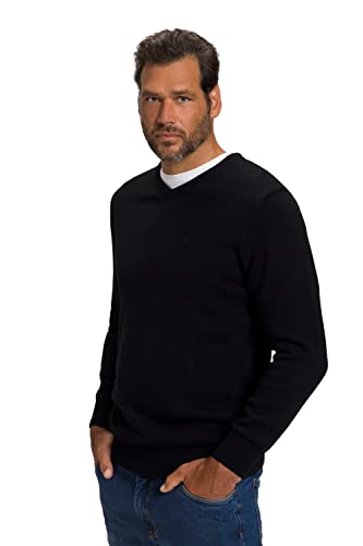 JP 1880 Herren große Größen Übergrößen Menswear L-8XL Pullover, Basic Form, V-Ausschnitt, Baumwolle schwarz 5XL 723418100-5XL