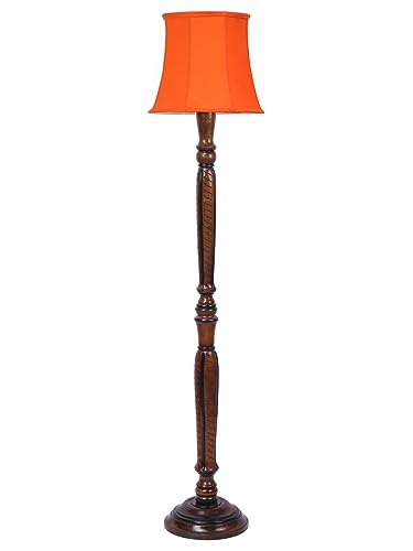 Image of Devansh Orange Cotton Wooden Floor Lamp -8