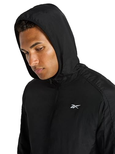 Image of Reebok Men's Running Woven Wind Jacket, Standard Fit, Lightweight Nylon Fabric