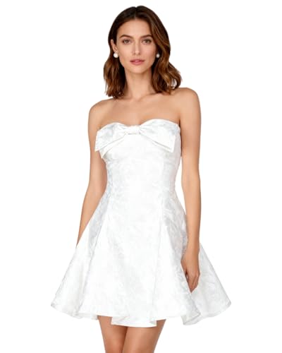 Image of JUMISEE Women's Elegant Bow Strapless Homecoming Dress A Line Swing Tube Mini Dress Short Evening Party Prom Dress