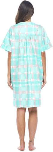 Image of Casual Nights Women's Snap - Front House Dress Short Sleeve Woven Housecoat Duster Lounger Robe with Pockets