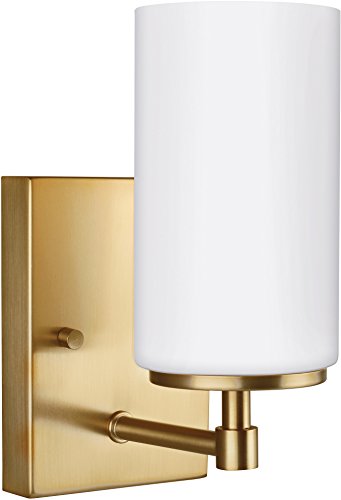 Image of Generation Lighting 4124601-848 Alturas One - Light Wall /Bath Sconce Vanity Style Fixture, Satin Brass Finish, 100 Total Watts, 8.75 Inch Height, 4.375 Inch Wide