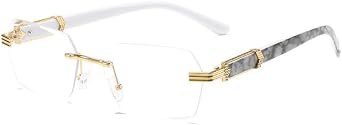 Ink Wash Painting Glasses Rimless Edge-Cut Frame with Patterned Temples Non-Prescription Fashion Eyewear
