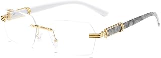 Ink Wash Painting Glasses - Rimless Edge-Cut Frame with Patterned Temples, Non-Prescription Chinese Style Fashion Eyewear