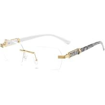 Ink Wash Painting Glasses Rimless Edge-Cut Frame with Patterned Temples Non-Prescription Fashion Eyewear