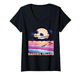 Photo Gallery donna souvenir surf retrò sull isola di sanibel in florida maglietta con collo a v Photo Gallery donna souvenir surf retrò sull isola di sanibel in florida maglietta con collo a v