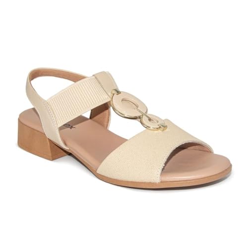 Sandália Usaflex Feminina Salto Bloco Couro e Elástico Enfeite Casual Vanilla Mm1702004 35