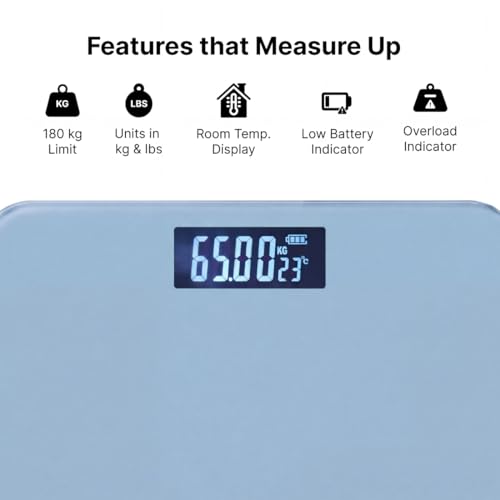 Image of Cult Active body Weighing scale, LCD display, Weight Machine, 180 Kg, Batteries included, Tempered Glass Platform, Ideal for Home Use, Blue.