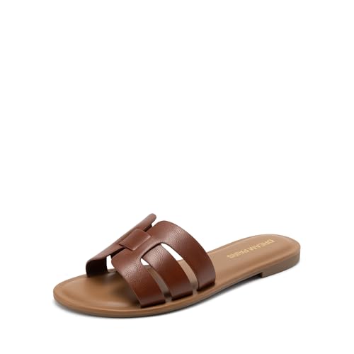 DREAM PAIRS Women's Dressy Slide Sandals Slip-on Comfortable Slides Fashion Casual Open Toe Summer Beach Sandals 6.5 Dark Brown
