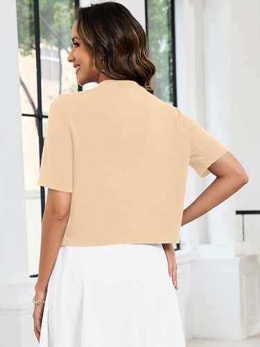 Image of Heymoments Women's Thin Shrugs Short Sleeve Lightweight Cropped Tops Open Front Knitted Cardigan for Dress Summer Bolero