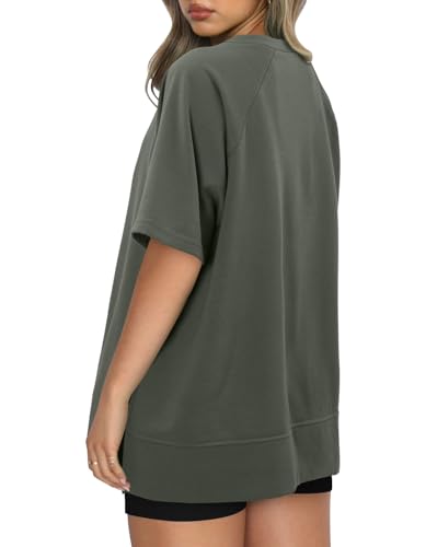 KISSMODA Oversized T Shirts for Women Crew Neck Short Sleeve Casual Summer Tops Loose High Low Blouse4