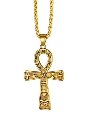 Richsteel Bijoux Collier Homme Acier Inoxydable Pendentif Croix d'Ankh d'Egypte Collier Masculin Fantaisie Hip Hop pour Homme Garçon Femme Collier Croix Homme