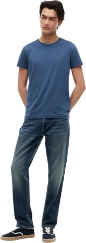 Tommy Hilfiger Herren T-Shirt Kurzarm Stretch Slim Fit Tee Rundhalsausschnitt, Blau (Aegean Sea), M – Ansicht 4