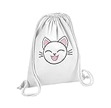 Fabulous Turnbeutel mit Kordelzug Weiß Katze Lächelnd Glücklich Japan Manga Kawai Kinderdarstellung 12 Liter